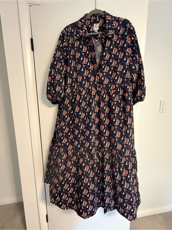 Maeve Dresses & Skirts - Maeve Navy Sailboat Tiered Midi Dress with Red and White Accents